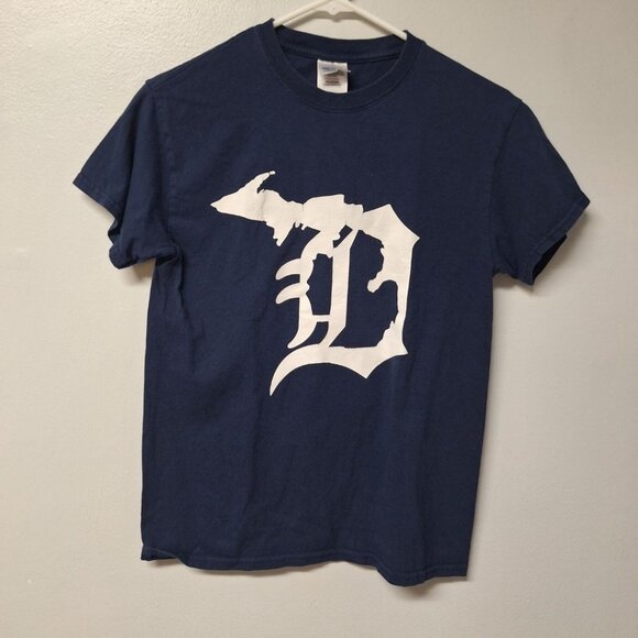Detroit Tigers Michigan Tee Shirt Blue White Gildan Mens Small Baseball Pride - Picture 5 of 5